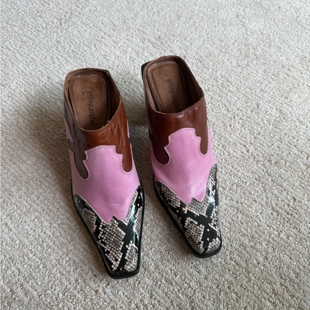Jeffrey Campbell Pink and Brown Mules with Snakeskin Accent Western - Picture 3 of 9